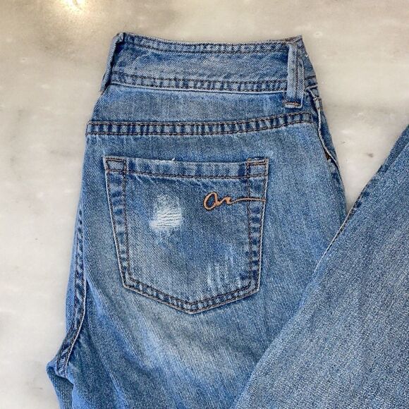 Avenue Rag Soft Blue Denim Straight Leg Loose Fit Destructed Jeans - Picture 2 of 12